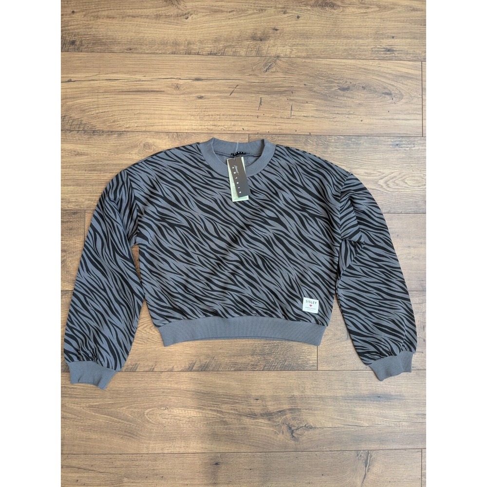 NWT Sisley Girl's Black and Gray Abstract Crop Top Sweater Size 13-14 Years